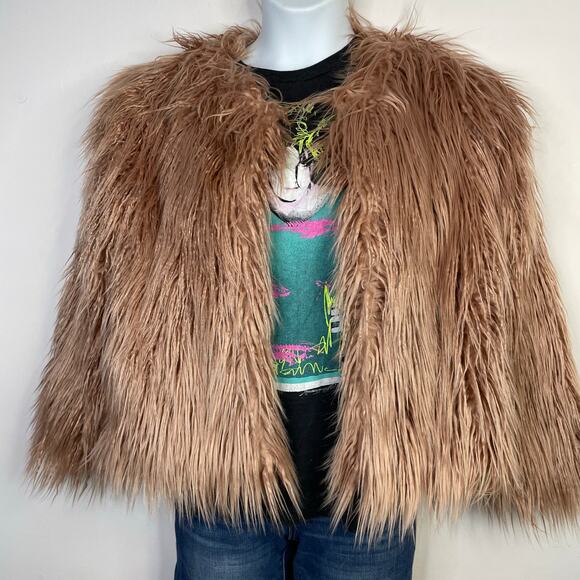 1.State 1State Faux Fur Shaggy Cropped Jacket Mauve Rose Pink Glam Fun womens L - Picture 17 of 17